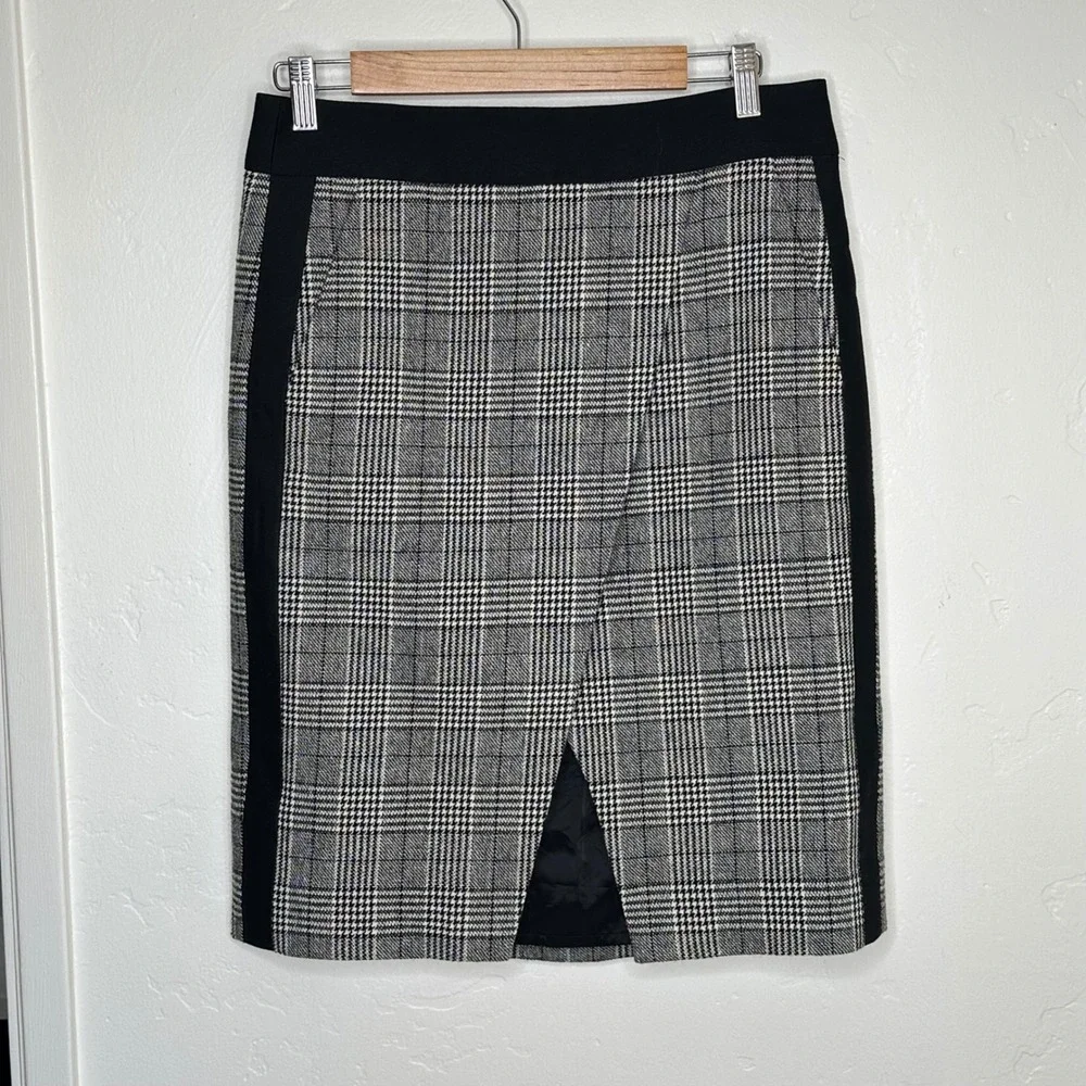 J. Crew Womens Plaid‎ Pencil Skirt Wool Silk Blend Career Black Gray Size 6